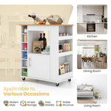 Carrito de cocina con ruedas, superficie de bambú y botellero para 6 botellas - Blanco