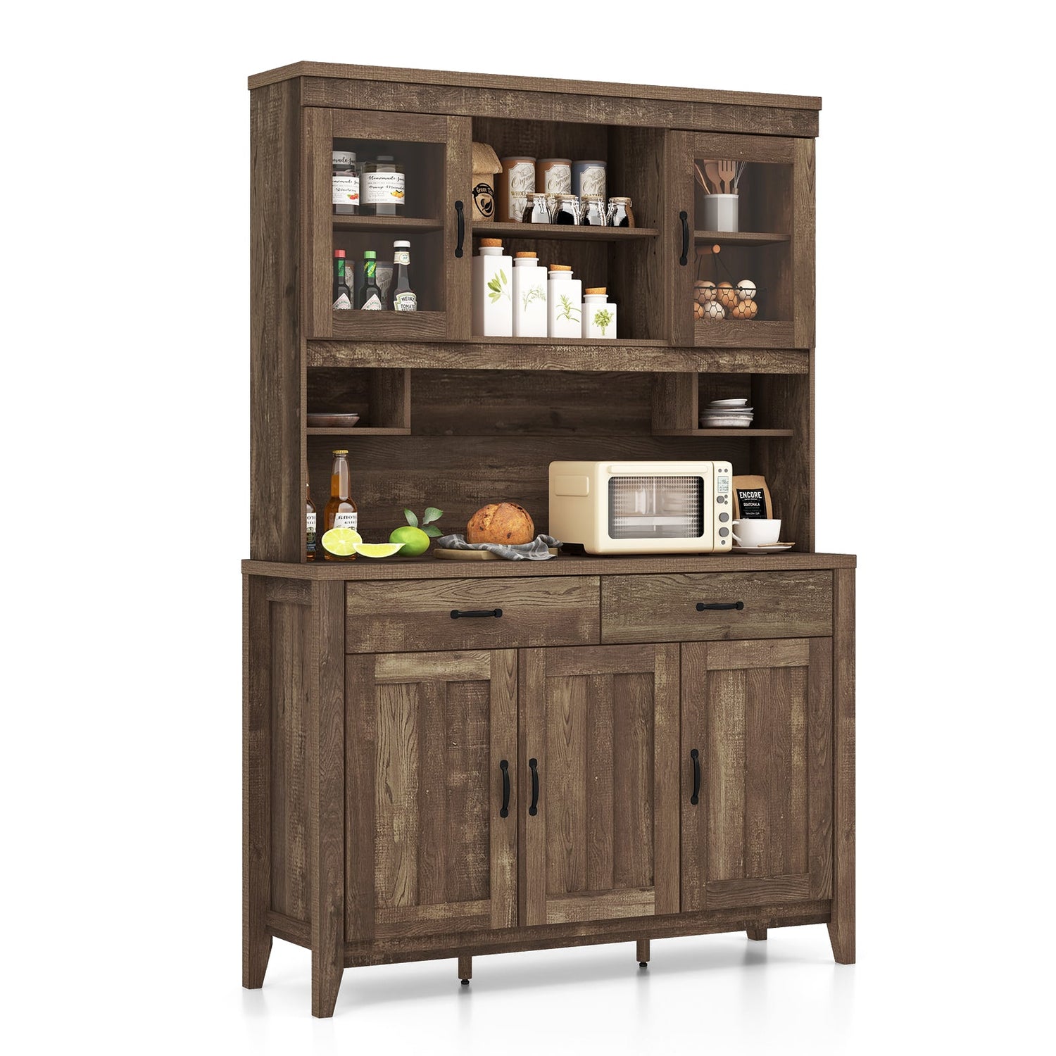 Mueble de cocina independiente con microondas y encimera - Marrón