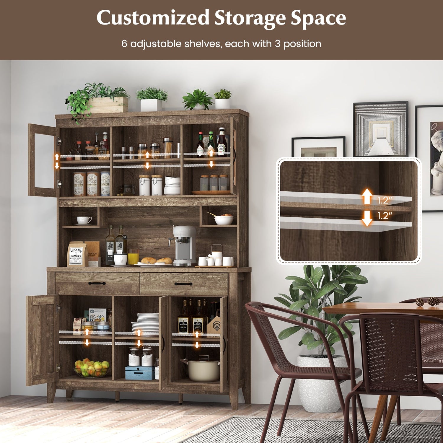 Mueble de cocina independiente con microondas y encimera - Marrón