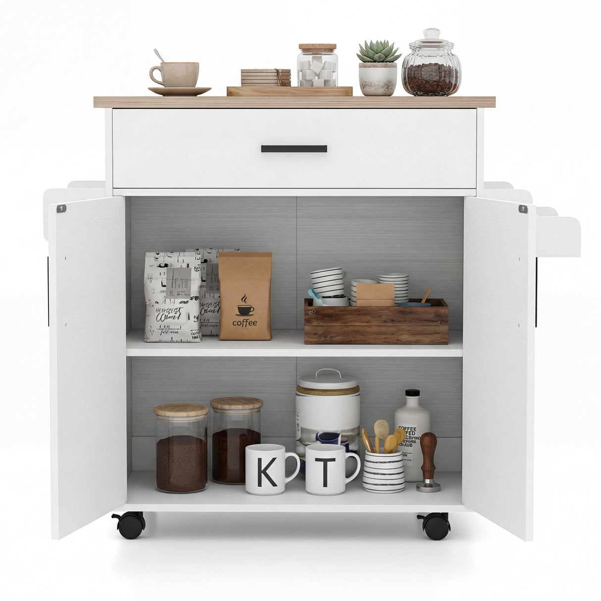 Carro de isla de cocina, isla de cocina rodante con cajón - Blanca