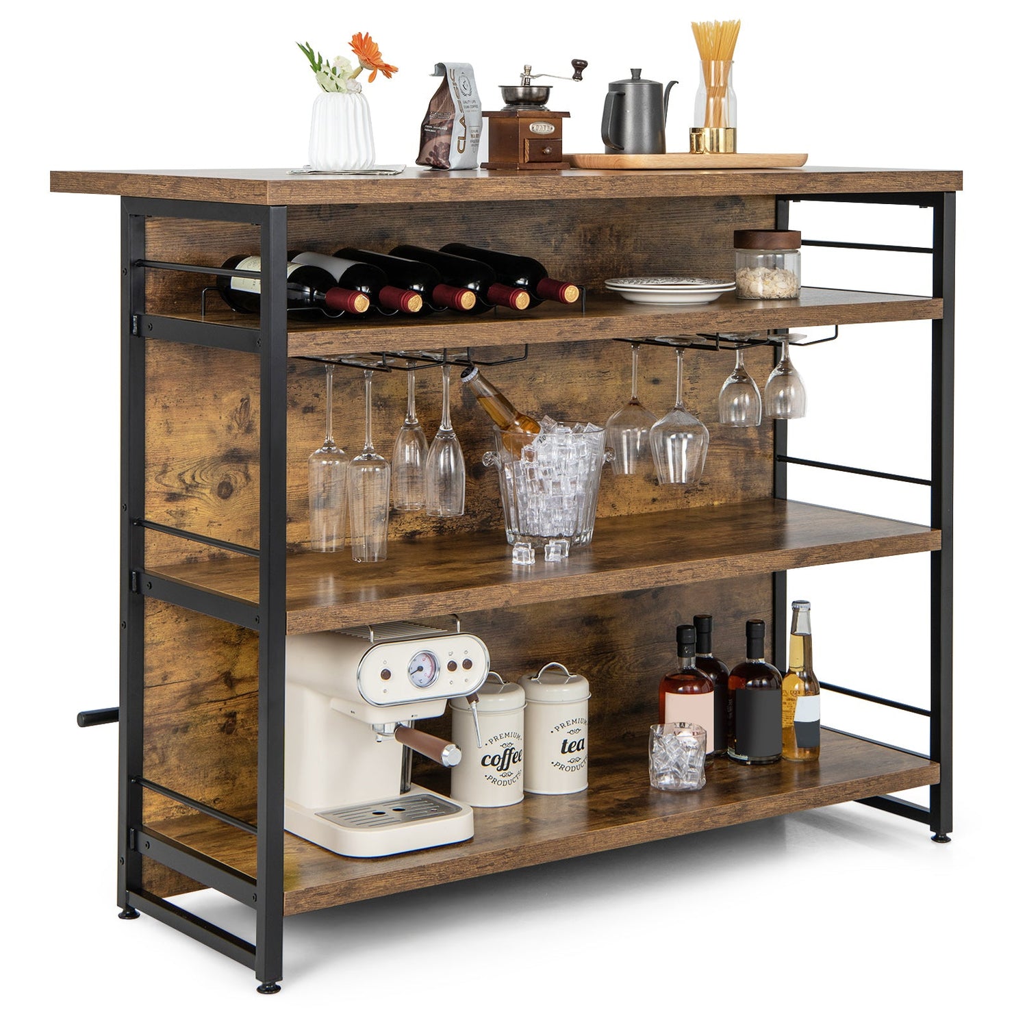 Isla de cocina con estante de almacenamiento de 4 niveles y reposapiés largo para el hogar