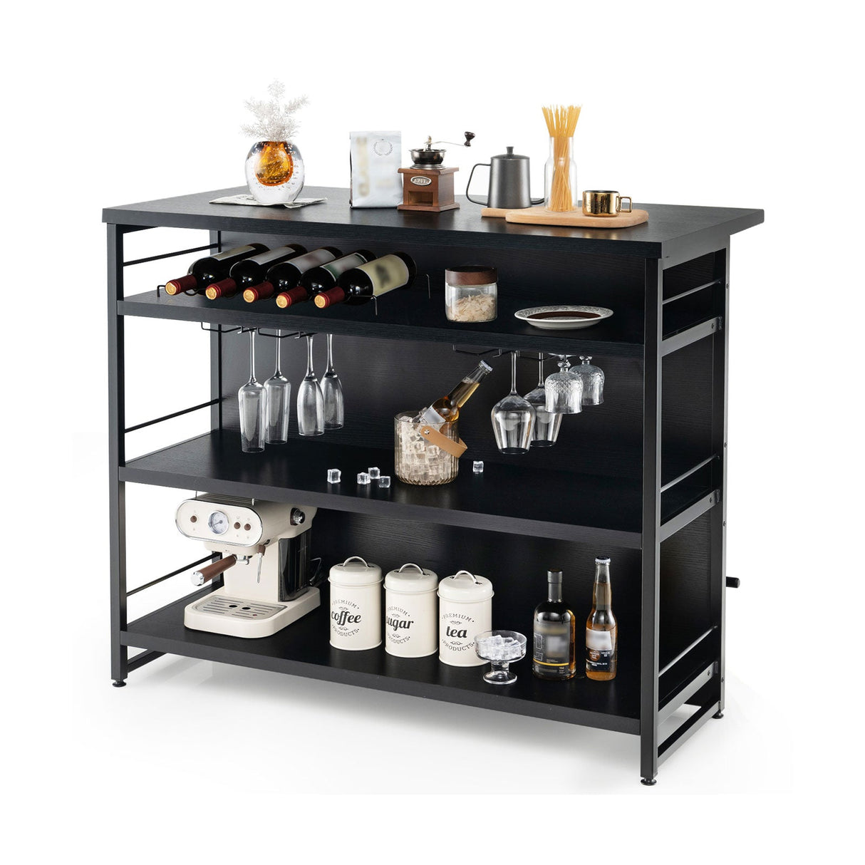 Isla de cocina con estante de almacenamiento de 4 niveles y reposapiés largo para el hogar