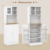 Kitchen Pantry Cabinet 67 Inch Freestanding Tall Cupboard with Microwave Shelf-White