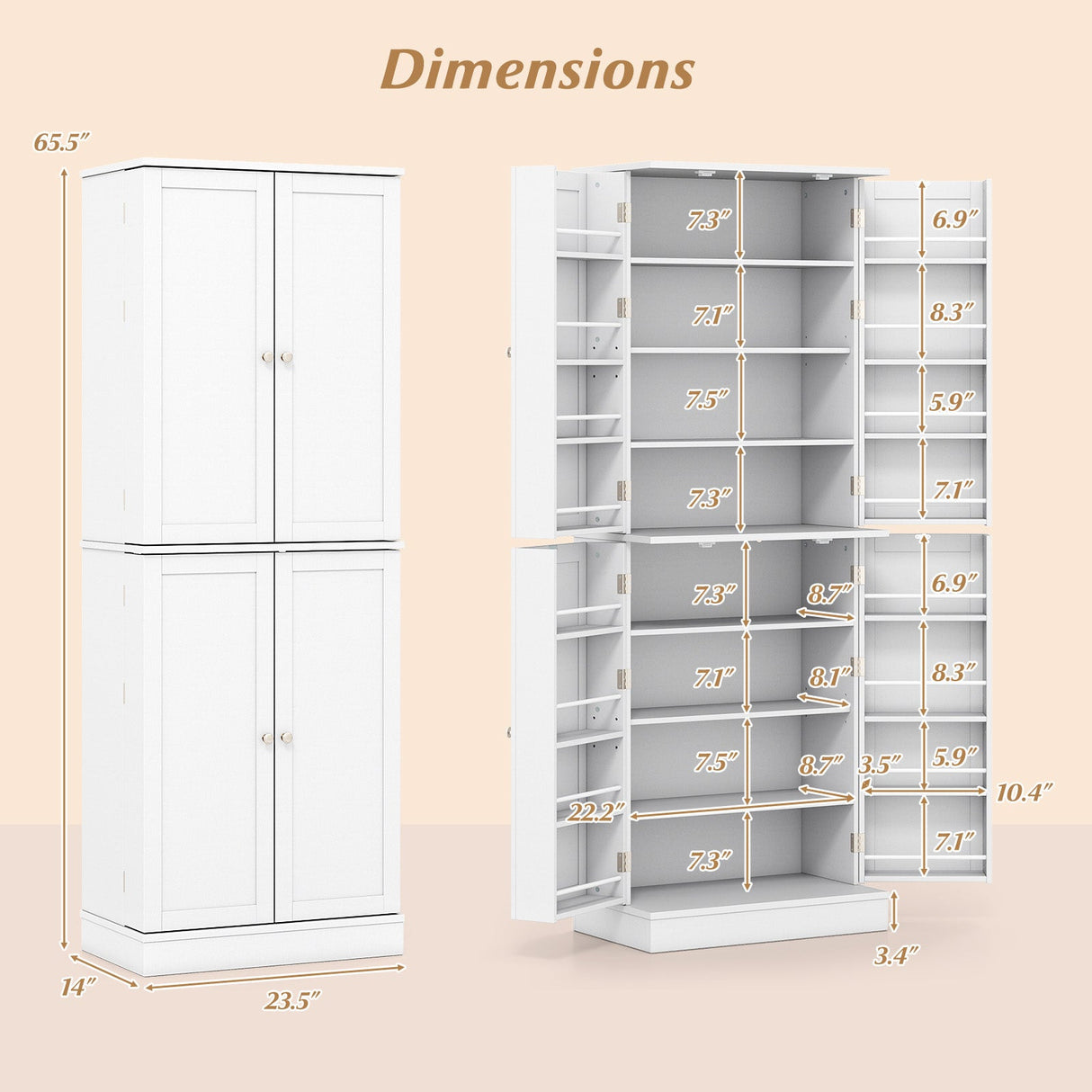 Alacena de cocina 65.5 pulgadas, mueble alto independiente tipo bufé