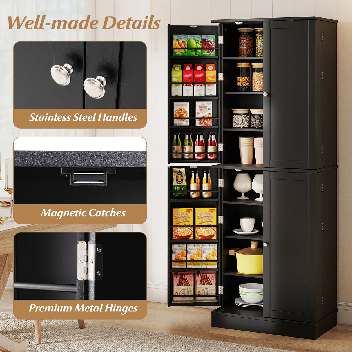 Alacena de cocina 65.5 pulgadas, mueble alto independiente tipo bufé