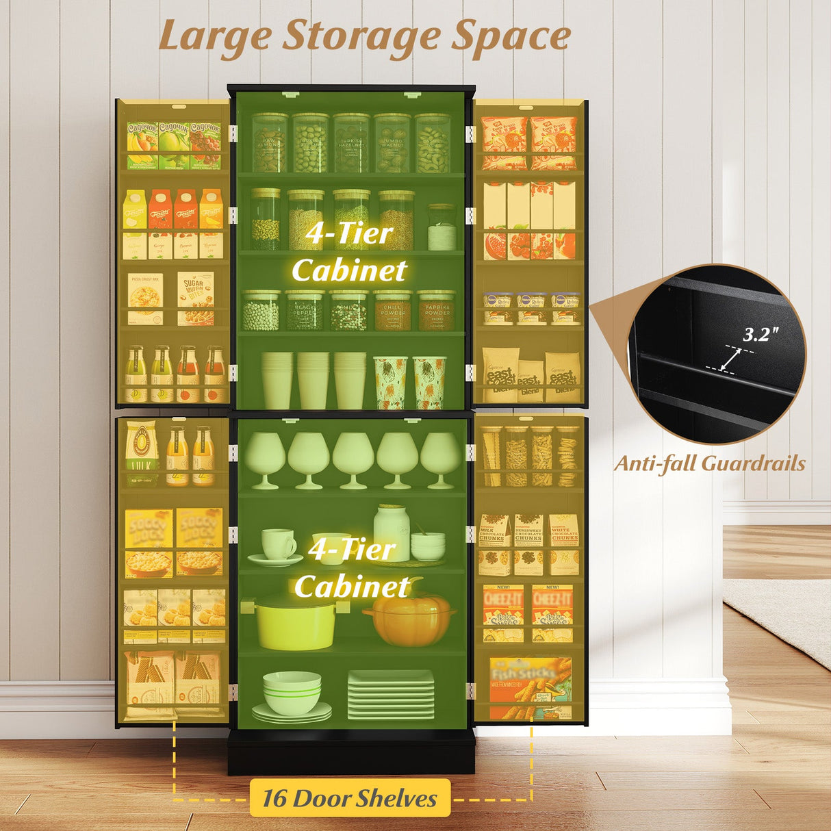 Alacena de cocina 65.5 pulgadas, mueble alto independiente tipo bufé