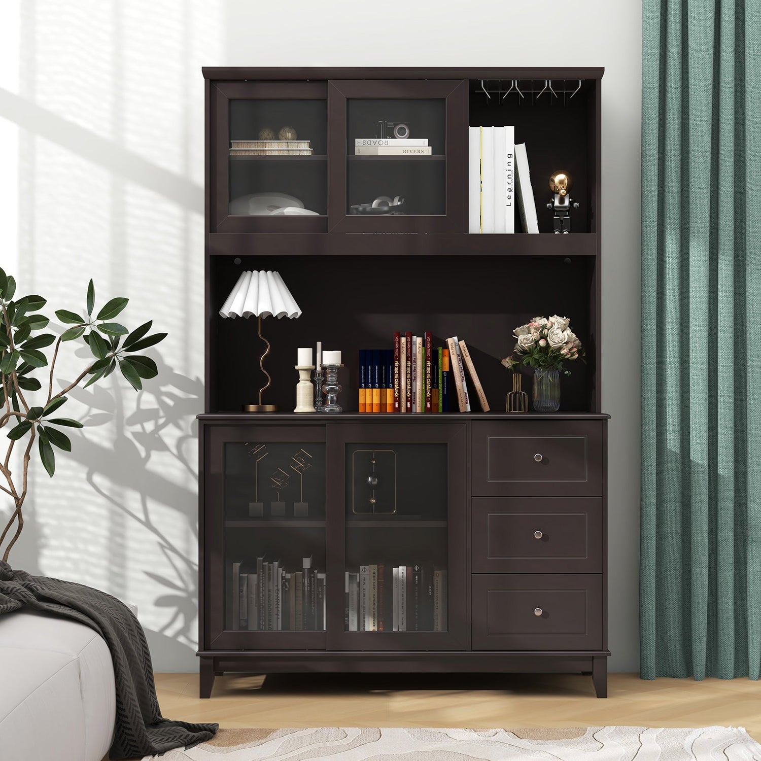 Mueble Alacena para Cocina con Luces LED y Enchufe