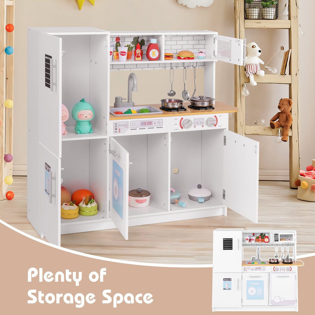 Juguete de cocina de juguete para niños pequeños con estufa para niños y niñas de 3 años en adelante - Blanco