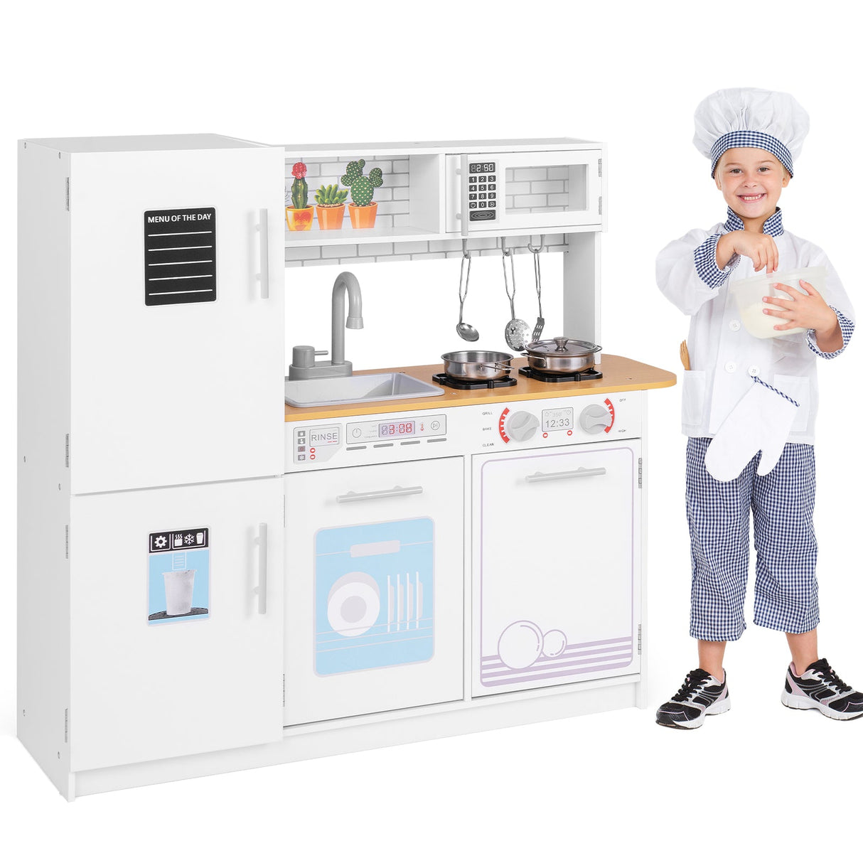 Juguete de cocina de juguete para niños pequeños con estufa para niños y niñas de 3 años en adelante - Blanco