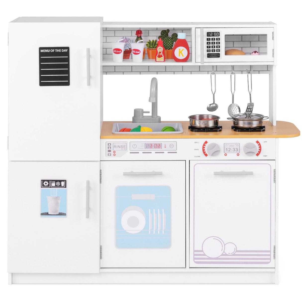 Juguete de cocina de juguete para niños pequeños con estufa para niños y niñas de 3 años en adelante - Blanco
