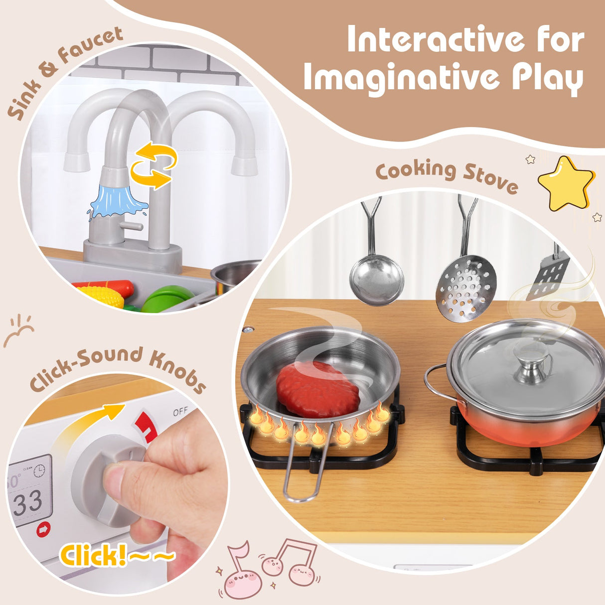 Juguete de cocina de juguete para niños pequeños con estufa para niños y niñas de 3 años en adelante - Blanco