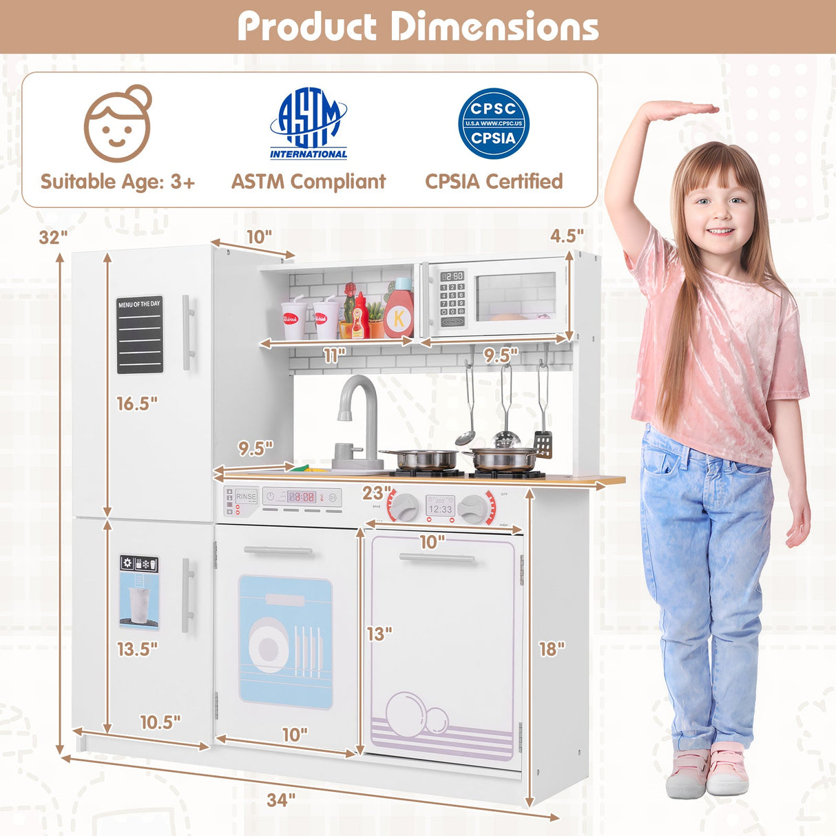 Juguete de cocina de juguete para niños pequeños con estufa para niños y niñas de 3 años en adelante - Blanco