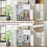 Kitchen Sideboard Buffet Cabinet Coffee Bar Cabinet with 2 Drawers 2 Doors and 3 Adjustable Shelves-White