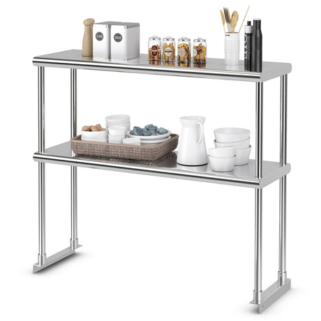 Estante Superior de Cocina de Acero Inoxidable de 36 x 12 Pulgadas con Estante Inferior Ajustable