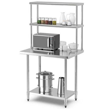 Estante Superior de Cocina de Acero Inoxidable de 36 x 12 Pulgadas con Estante Inferior Ajustable