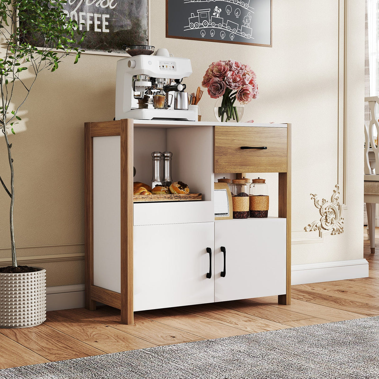 Armario de cocina con estante extraíble y 2 puertas - Blanco