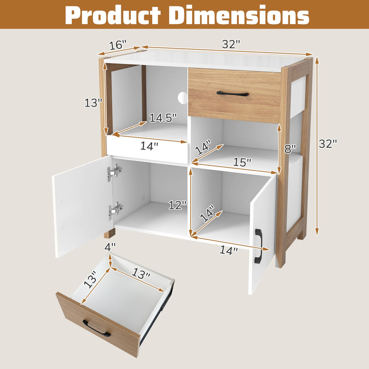 Armario de cocina con estante extraíble y 2 puertas - Blanco