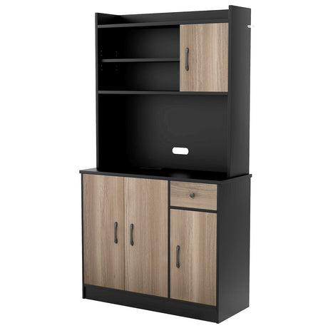 Buffet de cocina independiente de 4 puertas con vitrina y estantes ajustables