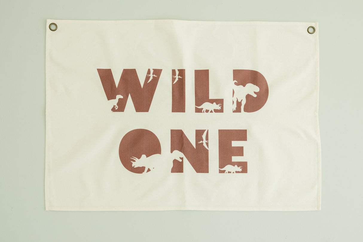 Banderín de lona de primer cumpleaños "Wild One" - Temática de dinosaurios
