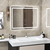 Espejo de baño LED rectangular montado en la pared con luces regulables de 3 colores