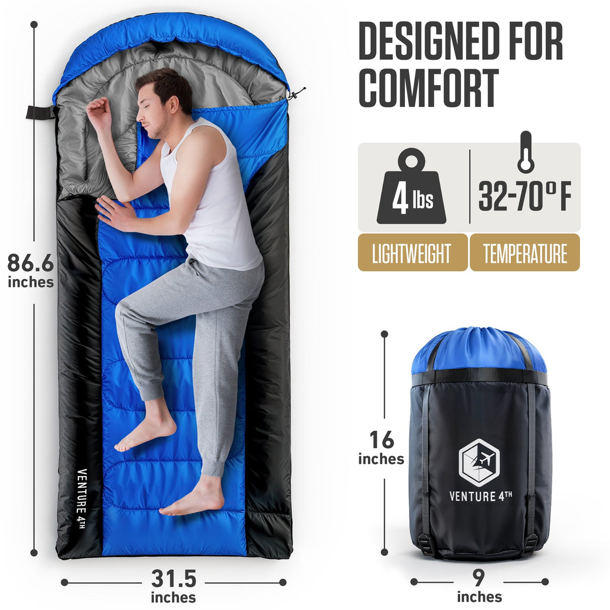 Saco de dormir XXL para campistas grandes y altos