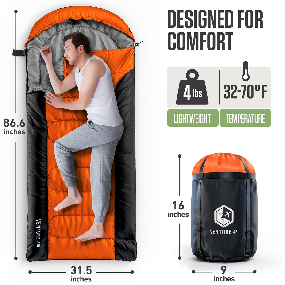 Saco de dormir XXL para campistas grandes y altos