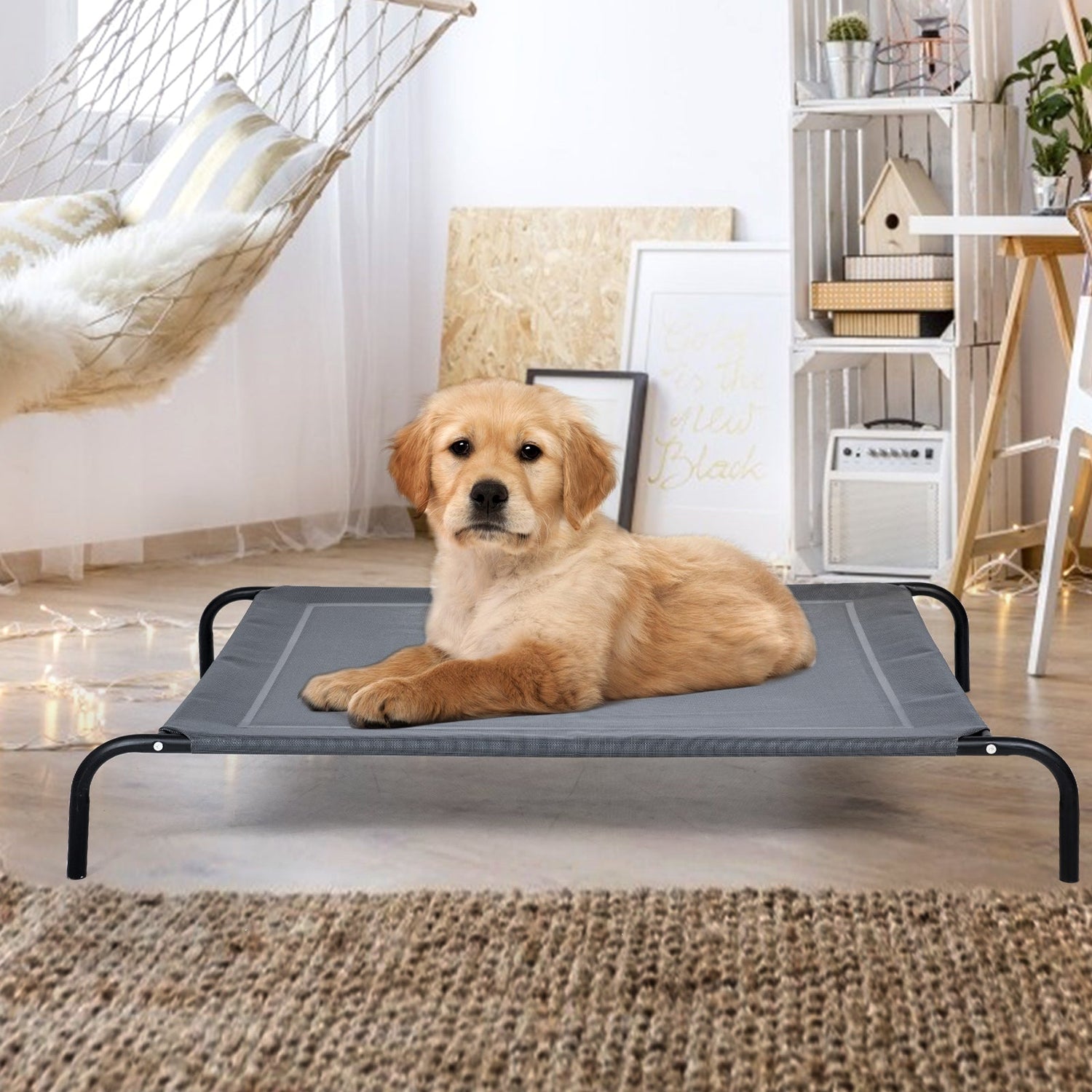 Cama elevada para mascotas, grande, de acero, para interior o exterior