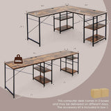L Shaped Computer Desk with 4 Storage Shelves and Cable Holes