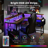 Escritorio de juegos en forma de L con luces LED y tomas de corriente Escritorio de ordenador para oficina en casa