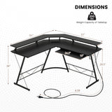 L-shaped Computer Desk with Power Outlet and Monitor Stand