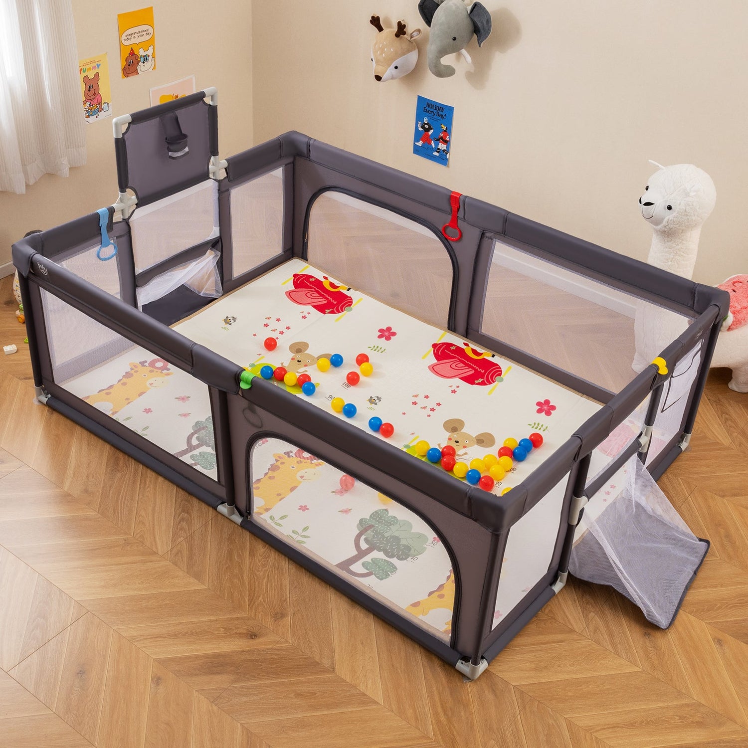 Parque grande para bebés con colchoneta y pelotas de mar