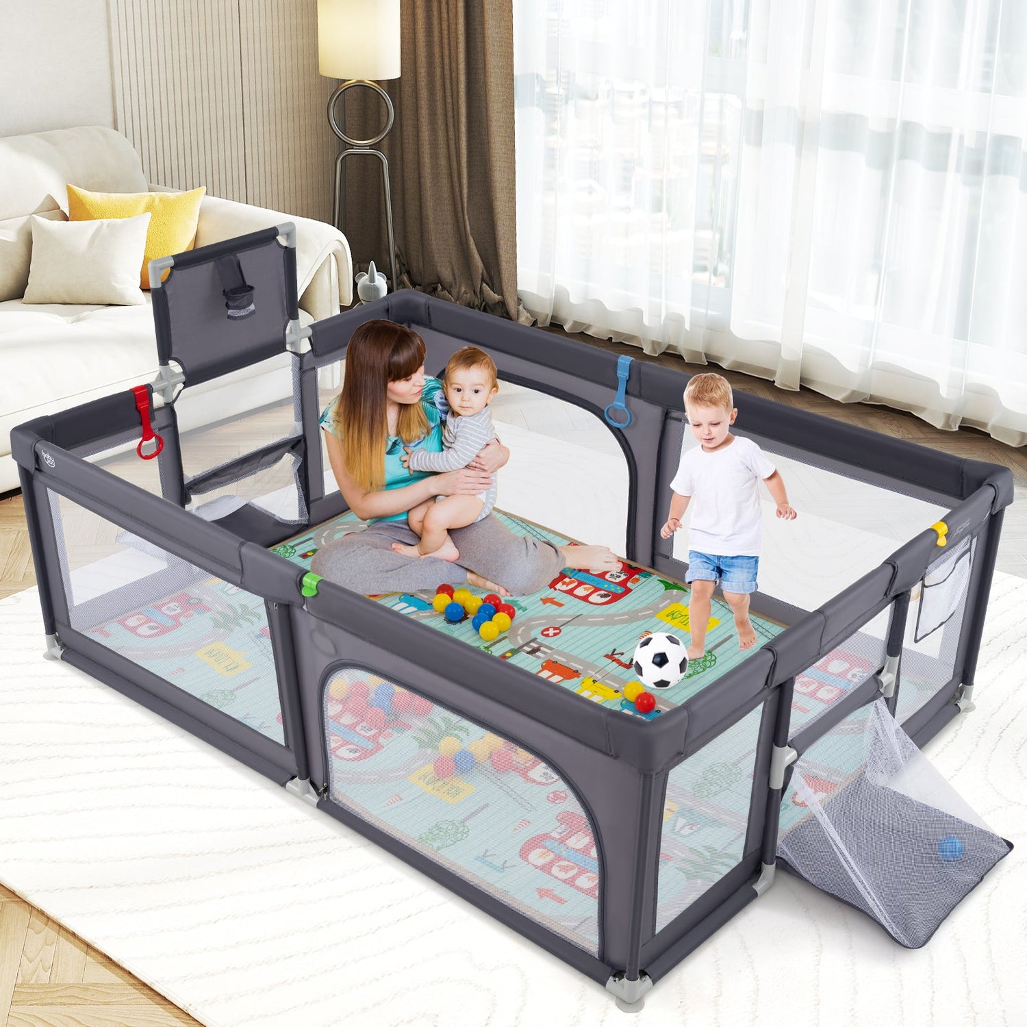 Parque grande para bebés con colchoneta y pelotas de mar