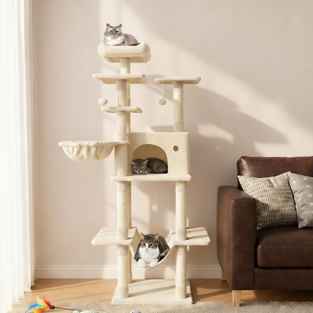 Árbol rascador grande para gatos de interior, torre para gatos de 160 cm de altura
