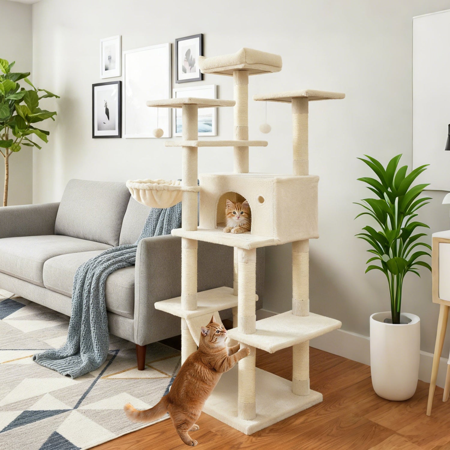 Árbol rascador grande para gatos de interior, torre para gatos de 160 cm de altura