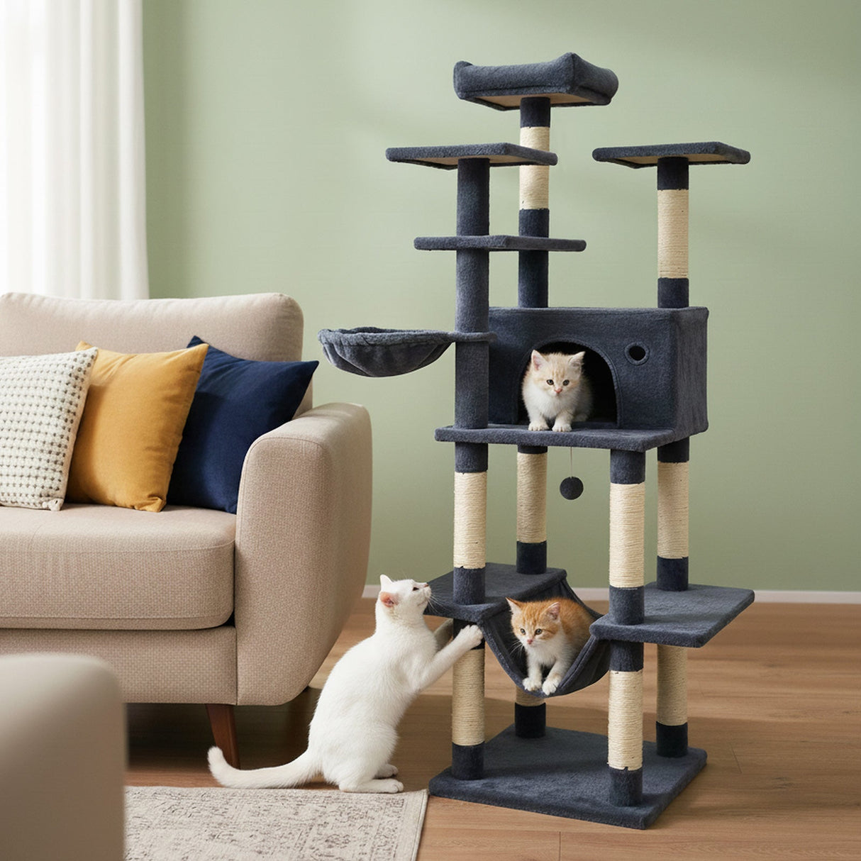 Árbol rascador grande para gatos de interior, torre para gatos de 160 cm de altura
