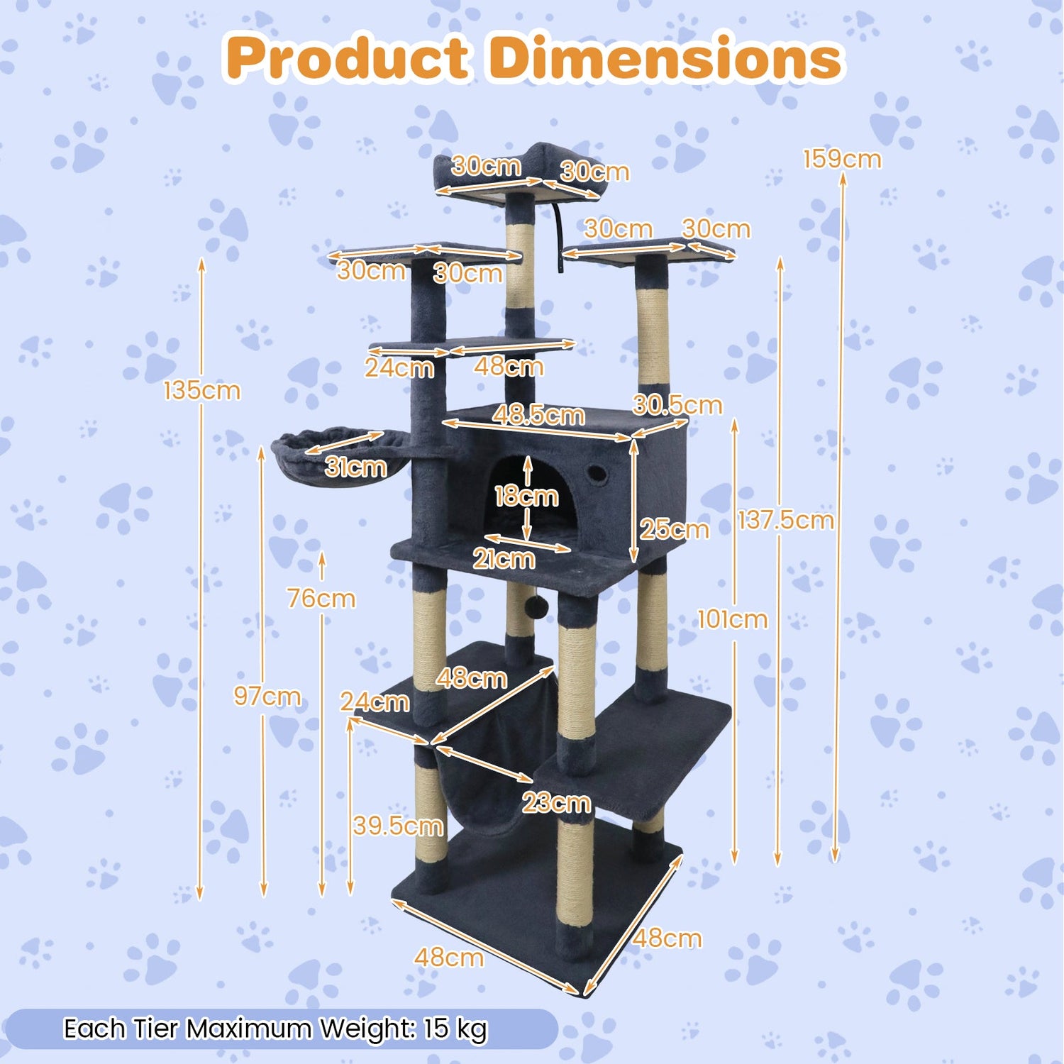 Árbol rascador grande para gatos de interior, torre para gatos de 160 cm de altura