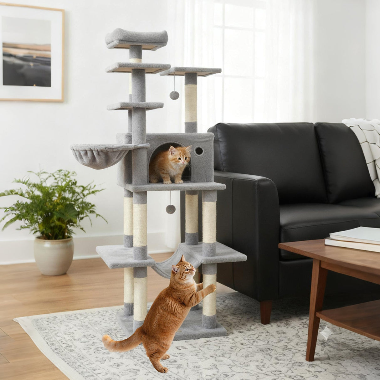 Árbol rascador grande para gatos de interior, torre para gatos de 160 cm de altura