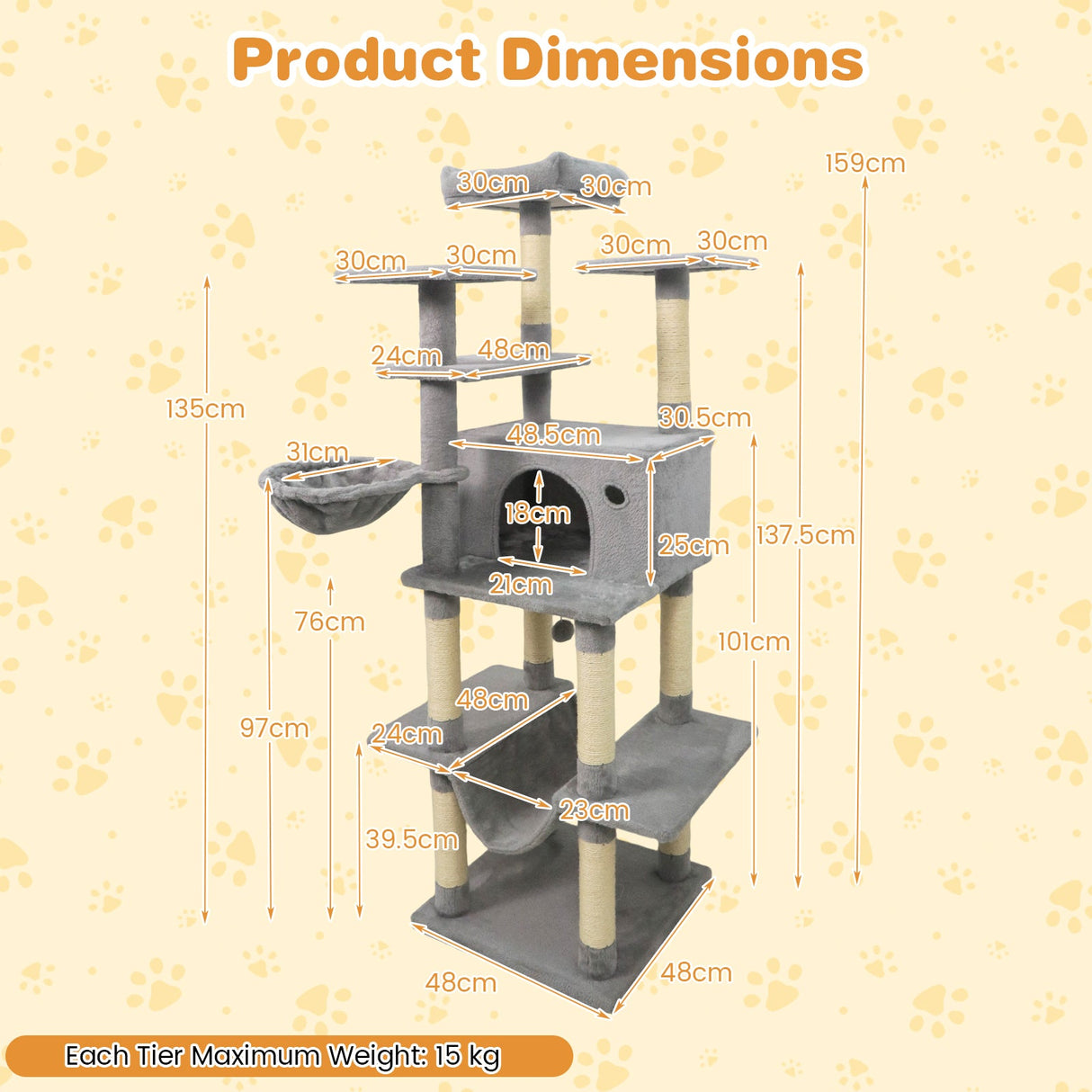 Árbol rascador grande para gatos de interior, torre para gatos de 160 cm de altura