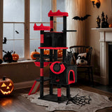 Árbol Rascador Gótico Grande con Condominios para Gatos y Perchas de Peluche-Negro y Rojo