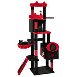 Árbol Rascador Gótico Grande con Condominios para Gatos y Perchas de Peluche-Negro y Rojo