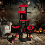 Árbol Rascador Gótico Grande con Condominios para Gatos y Perchas de Peluche-Negro y Rojo