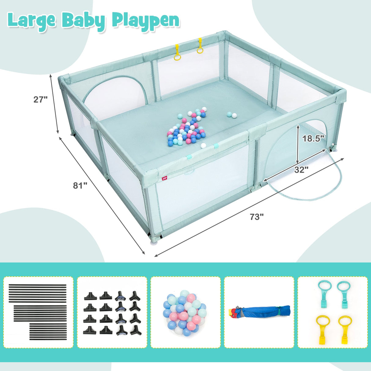 Large Infant Baby Playpen Safety Play Center Yard with 50 Ocean Balls