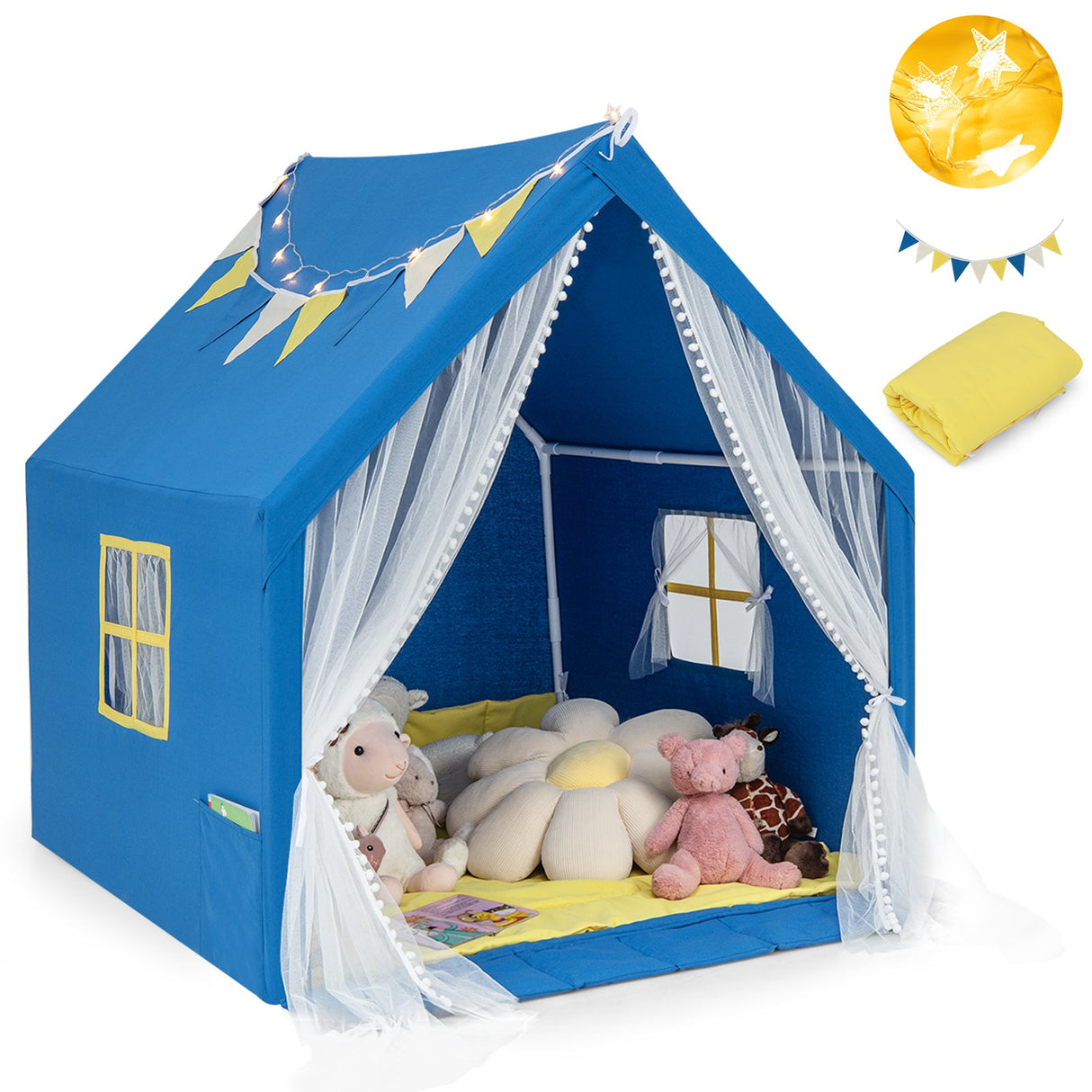 Carpa de juegos grande de 48 x 42 x 50 pulgadas con tapete de algodón lavable, regalo de cumpleaños/vacaciones para niños