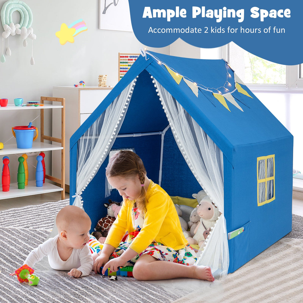 Carpa de juegos grande de 48 x 42 x 50 pulgadas con tapete de algodón lavable, regalo de cumpleaños/vacaciones para niños