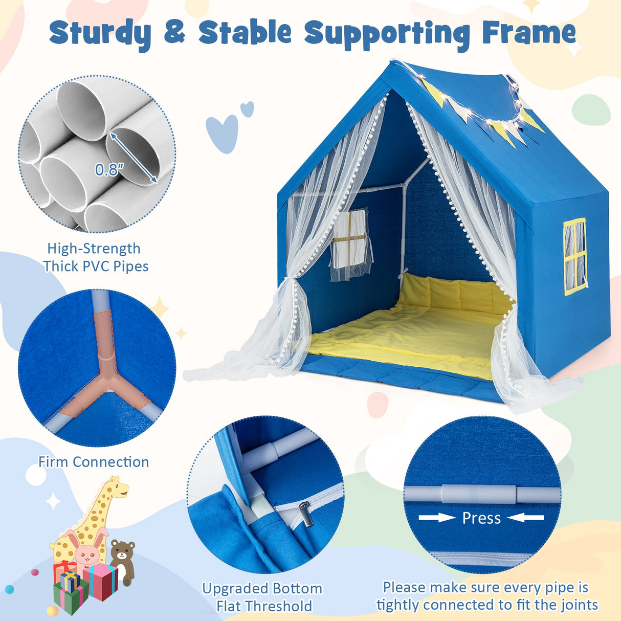 Carpa de juegos grande de 48 x 42 x 50 pulgadas con tapete de algodón lavable, regalo de cumpleaños/vacaciones para niños