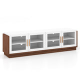 Mueble de TV grande para televisores de hasta 75 pulgadas con 4 puertas de vidrio templado para sala de estar