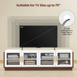 Mueble de TV grande para televisores de hasta 75 pulgadas con 4 puertas de vidrio templado para sala de estar
