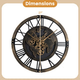 Large Wall Clock 27" Gear Clock with World Map-Brown