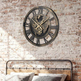Large Wall Clock 27" Gear Clock with World Map-Brown