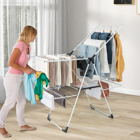 Tendedero de ropa de 2 niveles con alas de altura ajustable